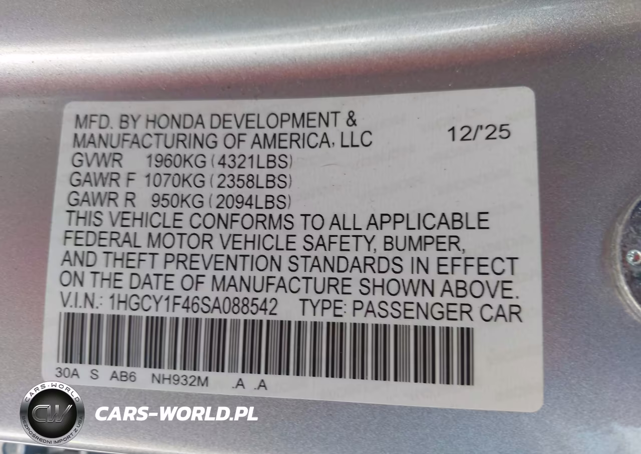 2025 Honda Accord Se VIN:1HGCY1F46SA088542 - 9
