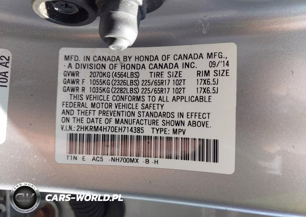 2014 Honda Cr-V Ex-L VIN:2HKRM4H70EH714385 - 9