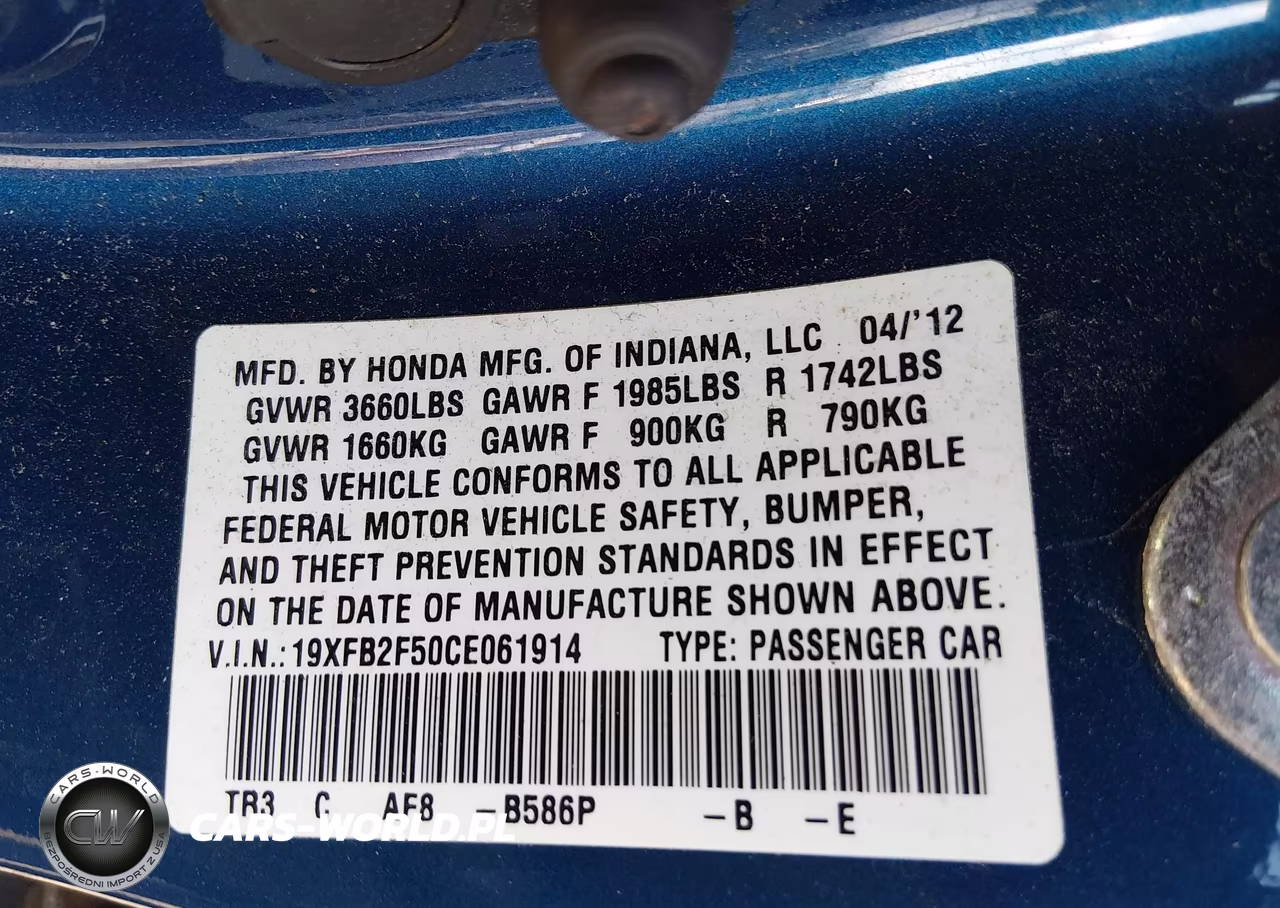 2012 Honda Civic Lx VIN:19XFB2F50CE061914 - 9