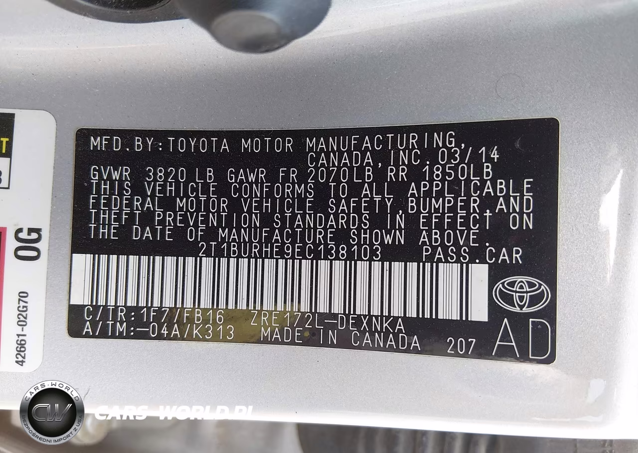 2014 Toyota Corolla Le VIN:2T1BURHE9EC138103 - 9