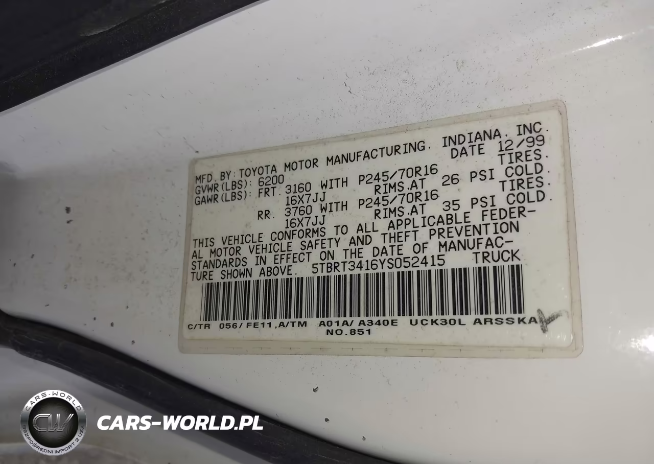 2000 Toyota Tundra Sr5 V8 VIN:5TBRT3416YS052415 - 9