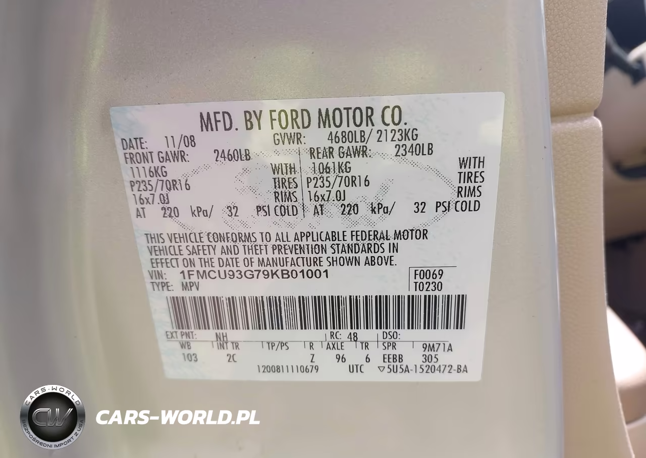 2009 Ford Escape Xlt VIN:1FMCU93G79KB01001 - 9