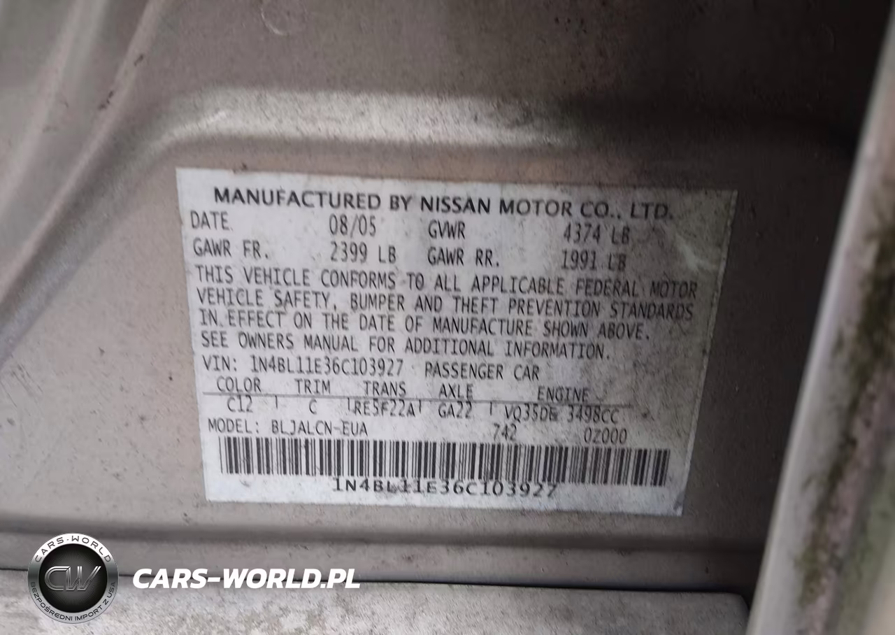 2006 Nissan Altima 3.5 Se VIN:1N4BL11E36C103927 - 9