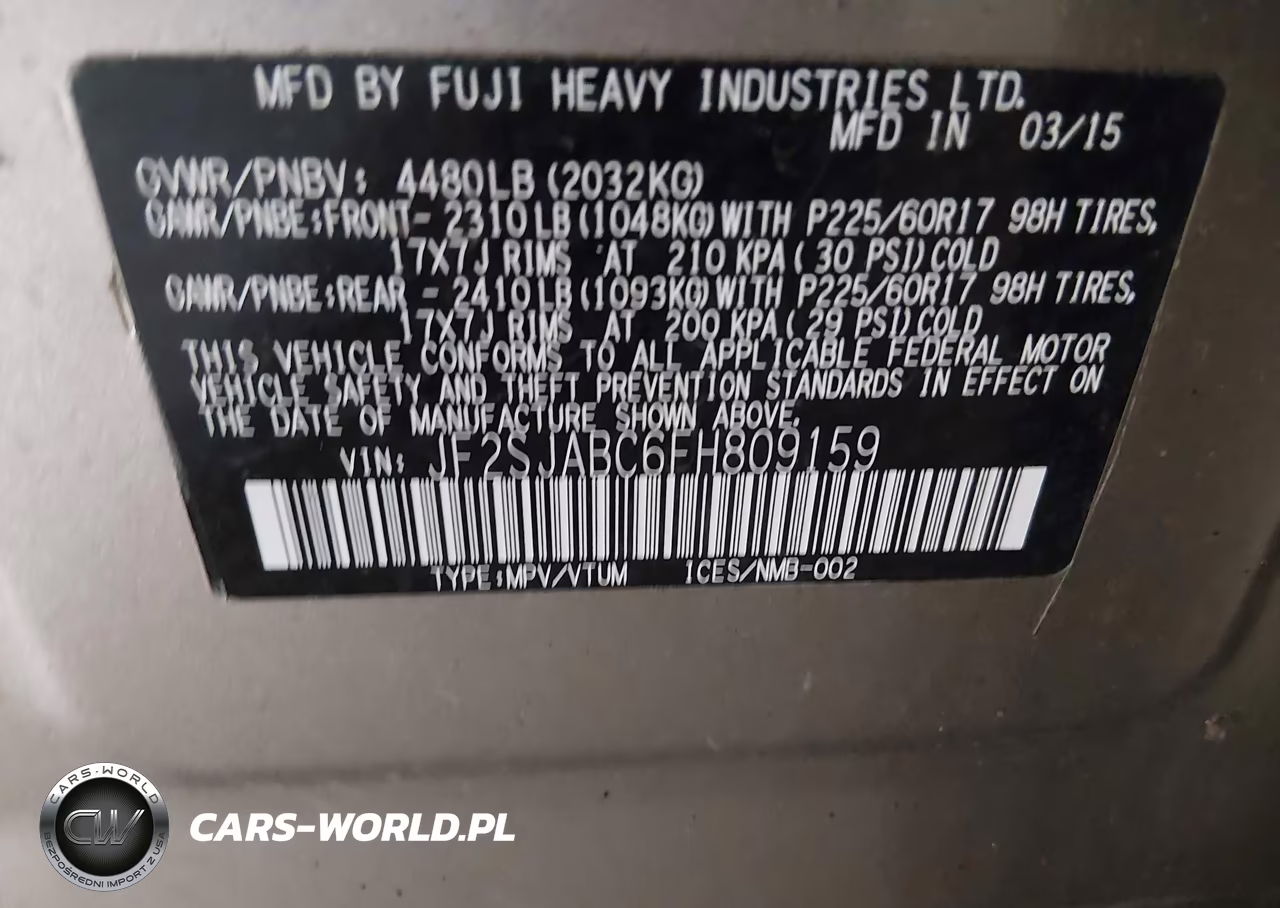2015 Subaru Forester 2.5I VIN:JF2SJABC6FH809159 - 9