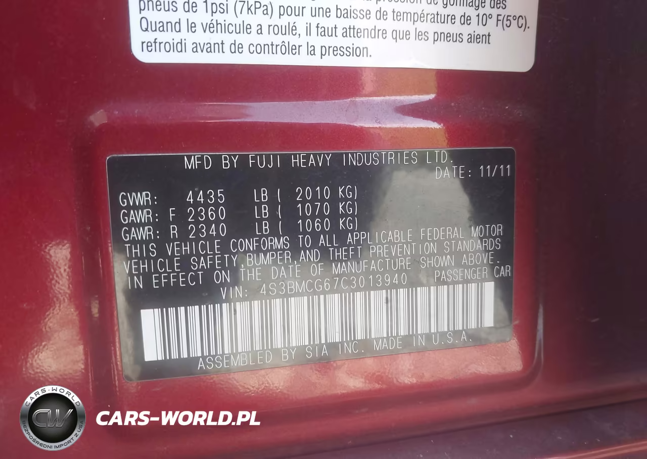 2012 Subaru Legacy 2.5I Premium VIN:4S3BMCG67C3013940 - 9