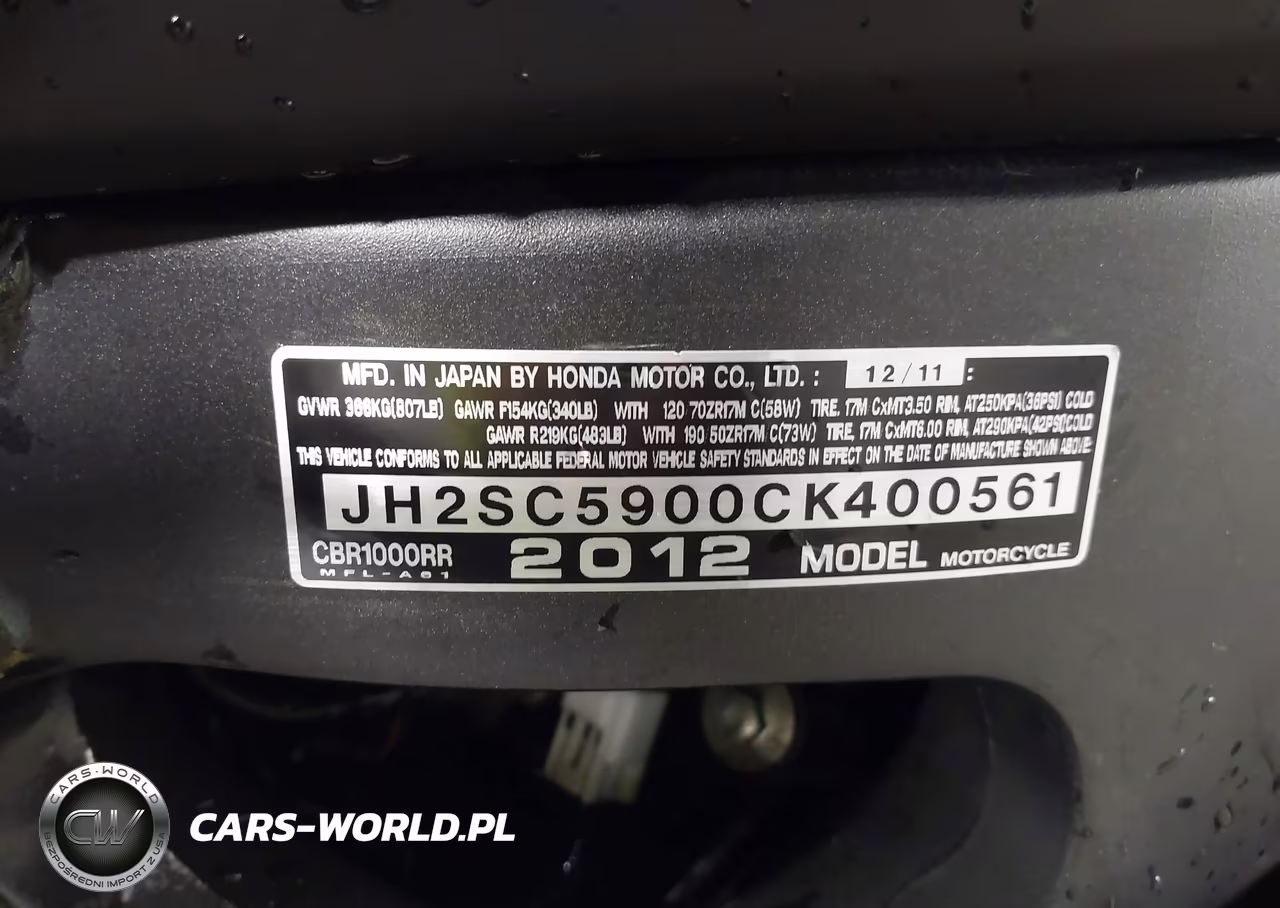 2012 Honda Cbr1000 Rr VIN:JH2SC5900CK400561 - 10