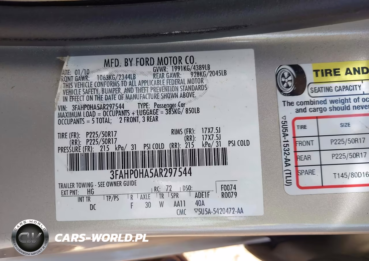 2010 Ford Fusion Se VIN:3FAHP0HA5AR297544 - 9