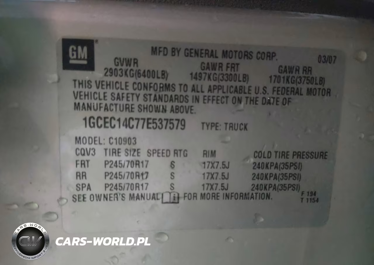 2007 Chevrolet Silverado 1500 Work Truck VIN:1GCEC14C77E537579 - 9