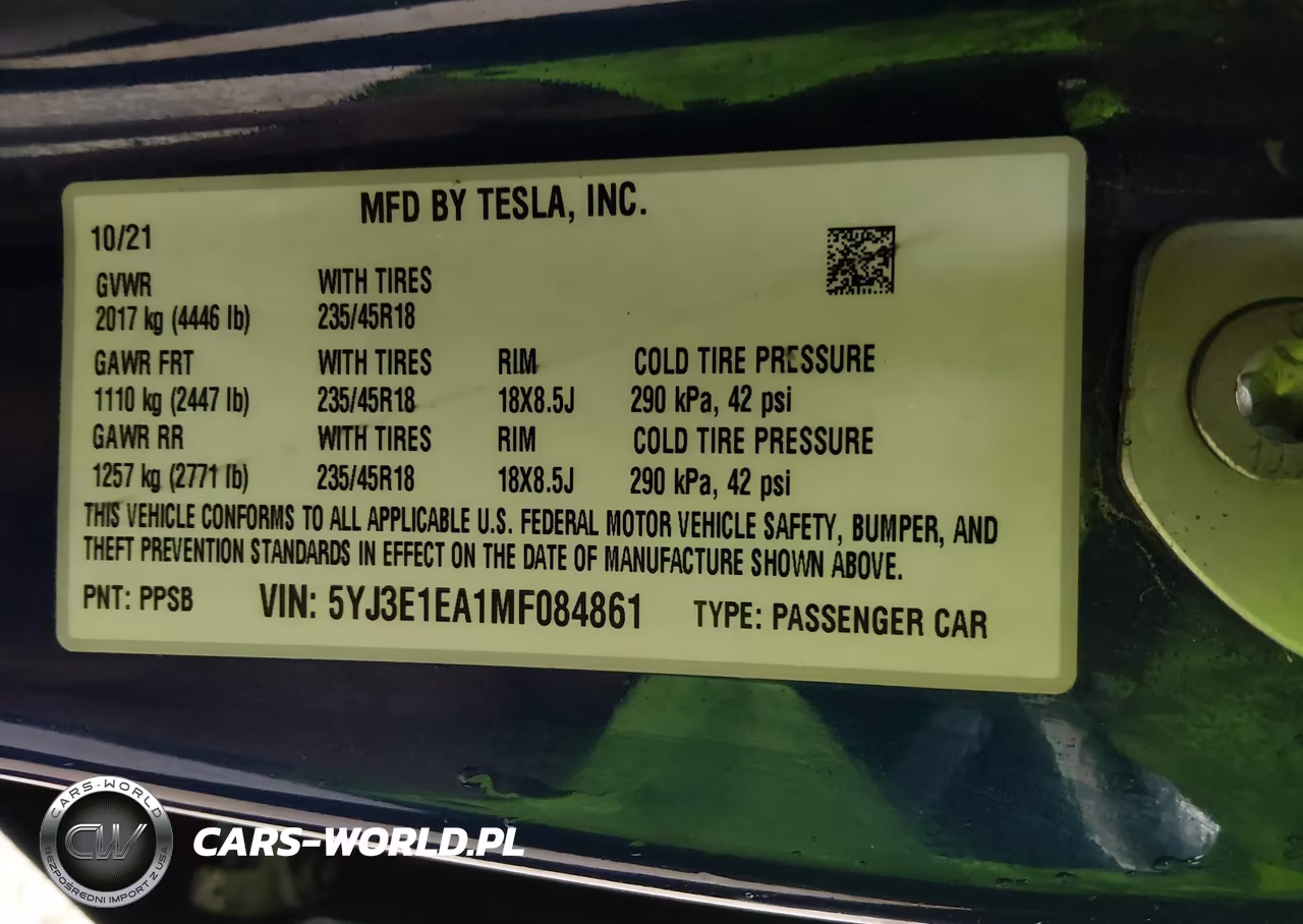 2021 Tesla Model 3 Standard Range Plus Rear-Wheel Drive VIN:5YJ3E1EA1MF084861 - 9