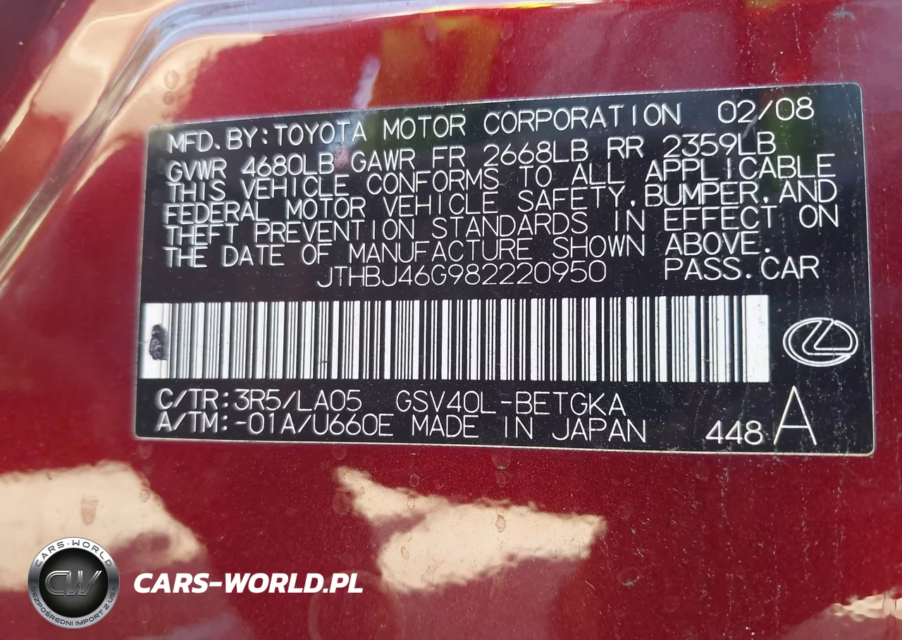 2008 Lexus Es 350 VIN:JTHBJ46G982220950 - 9