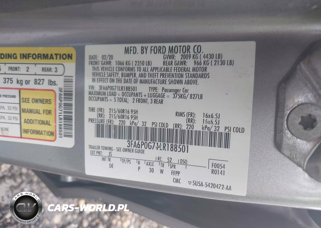 2020 Ford Fusion S VIN:3FA6P0G71LR188501 - 9