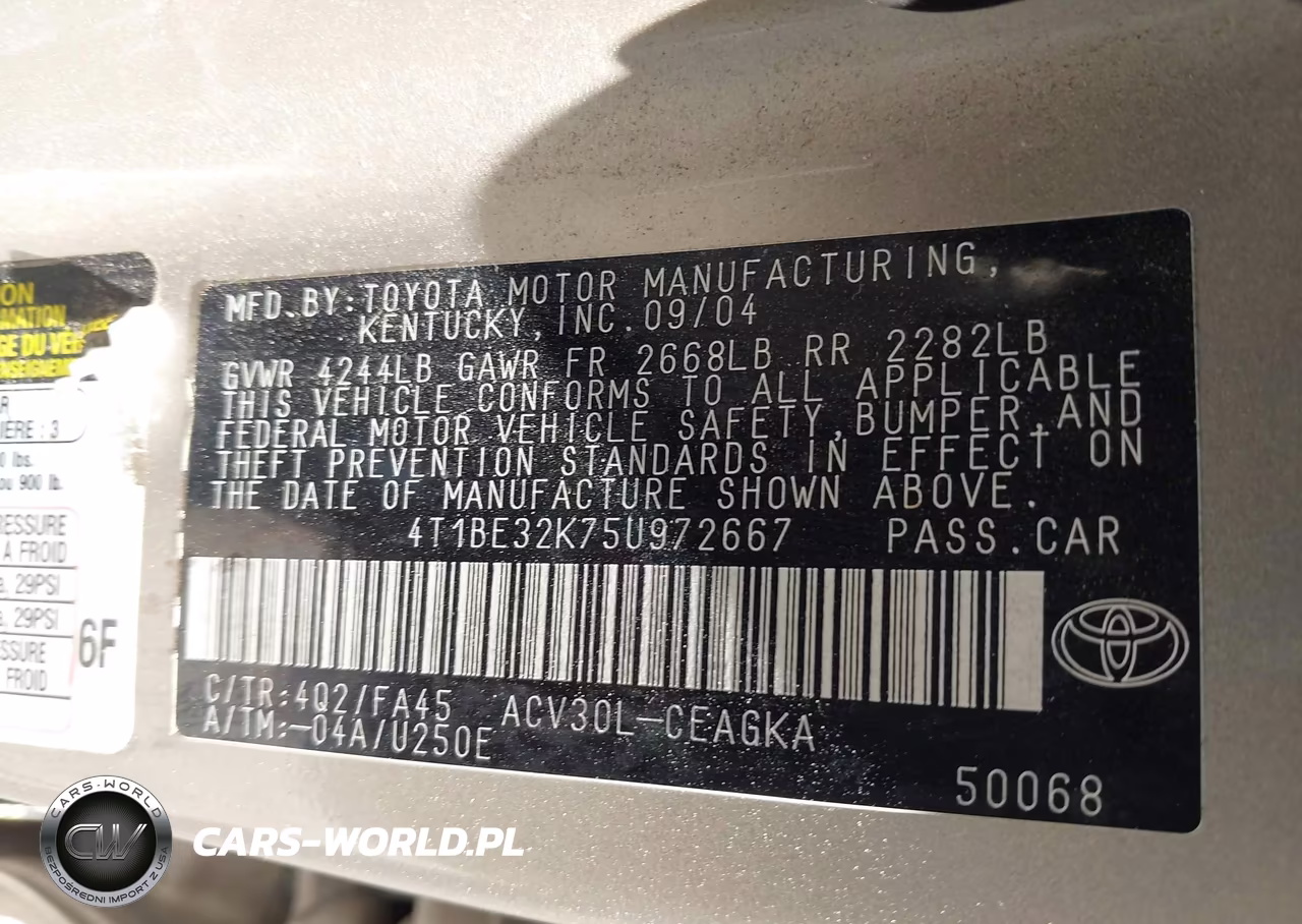 2005 Toyota Camry Xle VIN:4T1BE32K75U972667 - 9