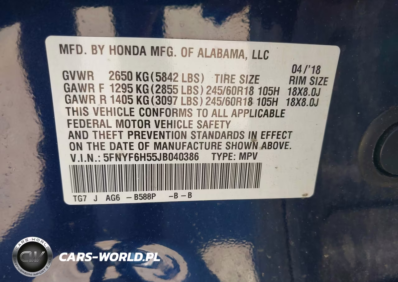 2018 Honda Pilot Ex-L VIN:5FNYF6H55JB040386 - 9