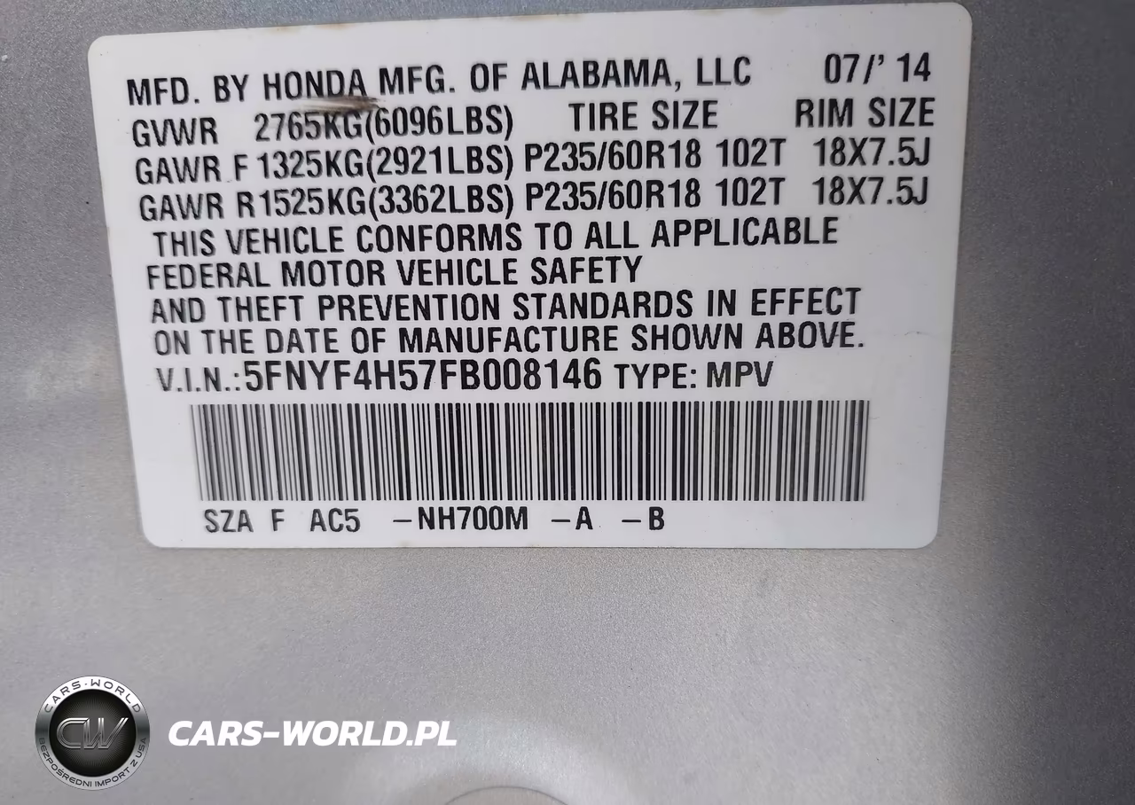 2015 Honda Pilot Ex-L VIN:5FNYF4H57FB008146 - 9