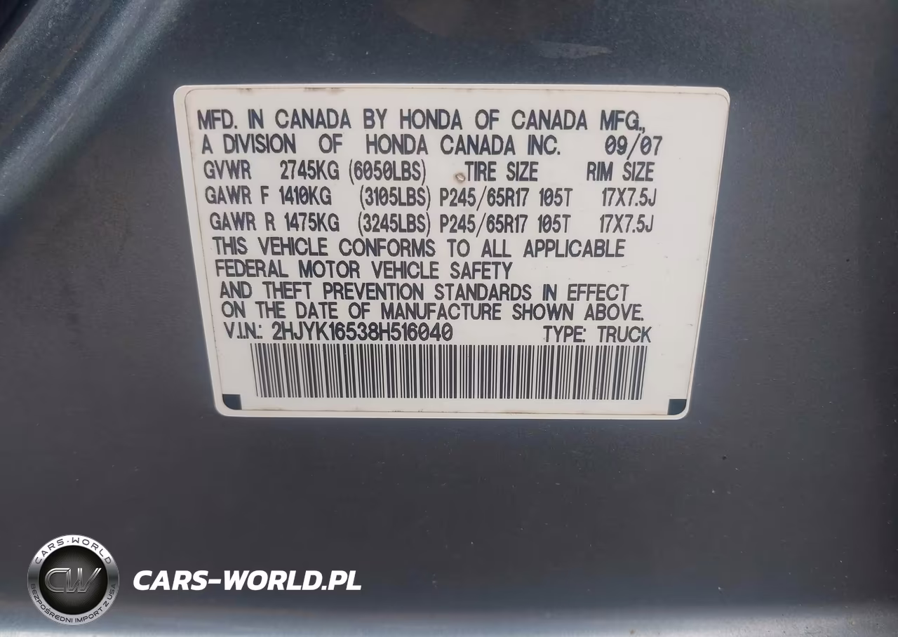 2008 Honda Ridgeline Rtl VIN:2HJYK16538H516040 - 9