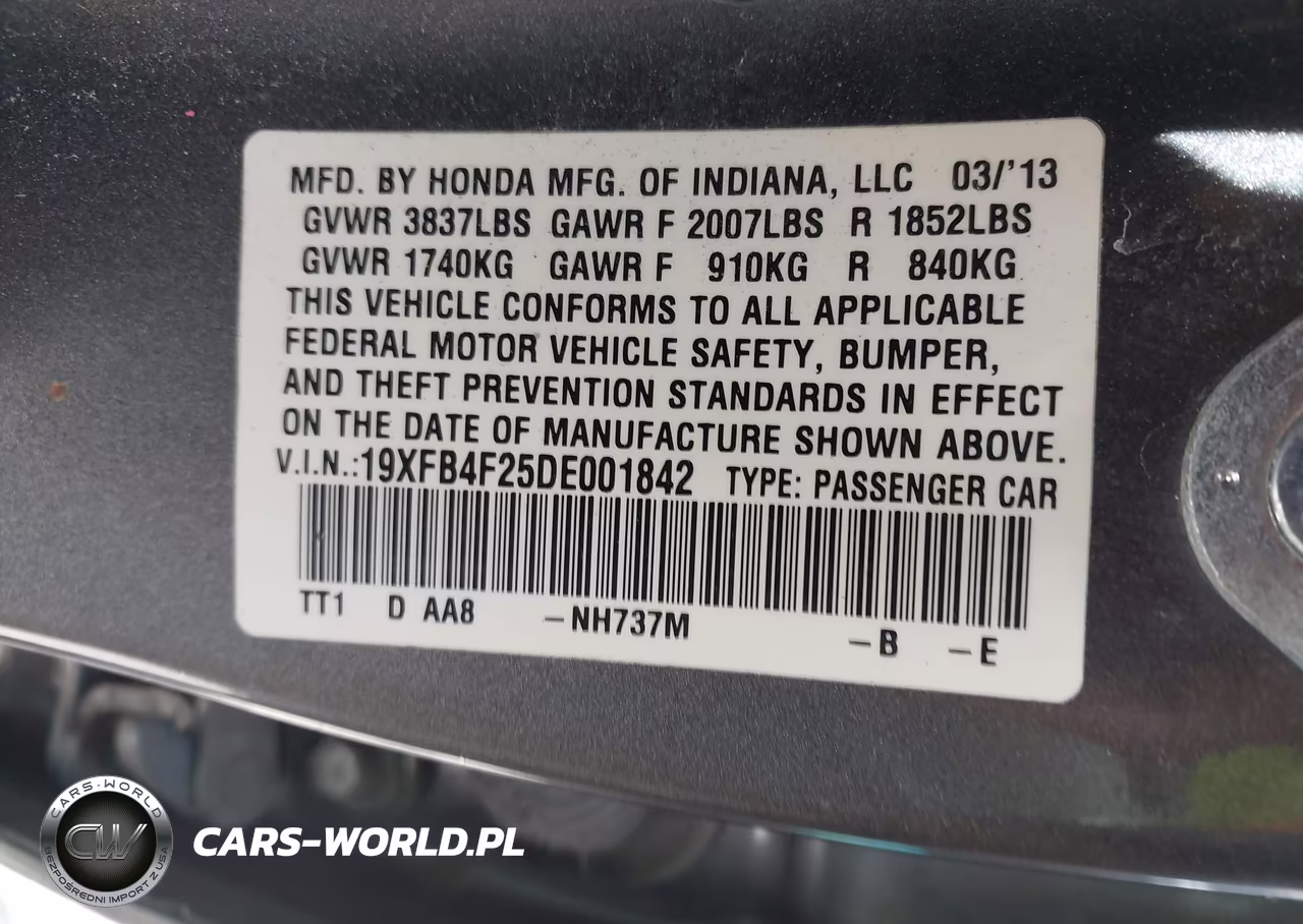 2013 Honda Civic Hybrid VIN:19XFB4F25DE001842 - 9