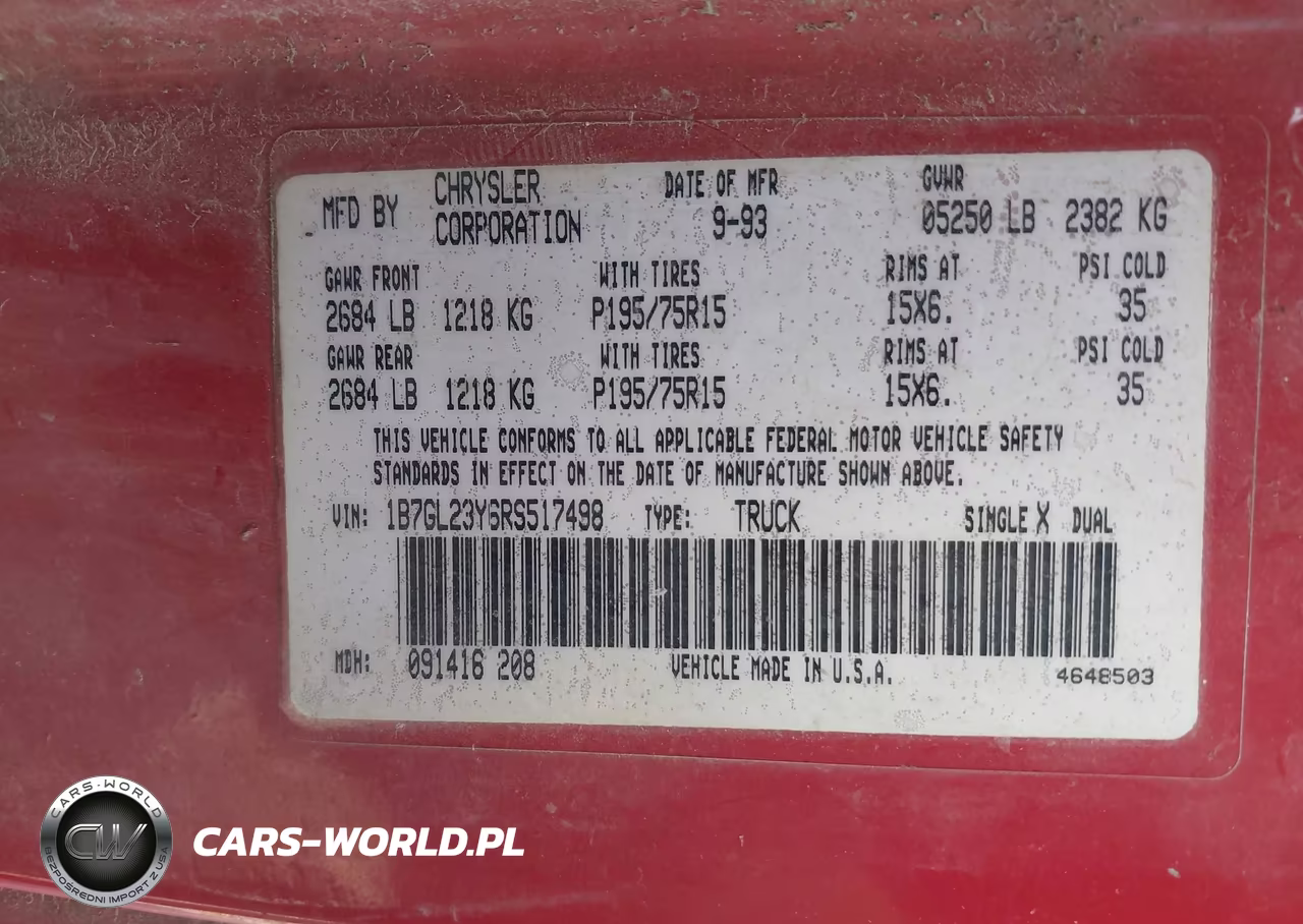 1994 Dodge Dakota VIN:1B7GL23Y6RS517498 - 9