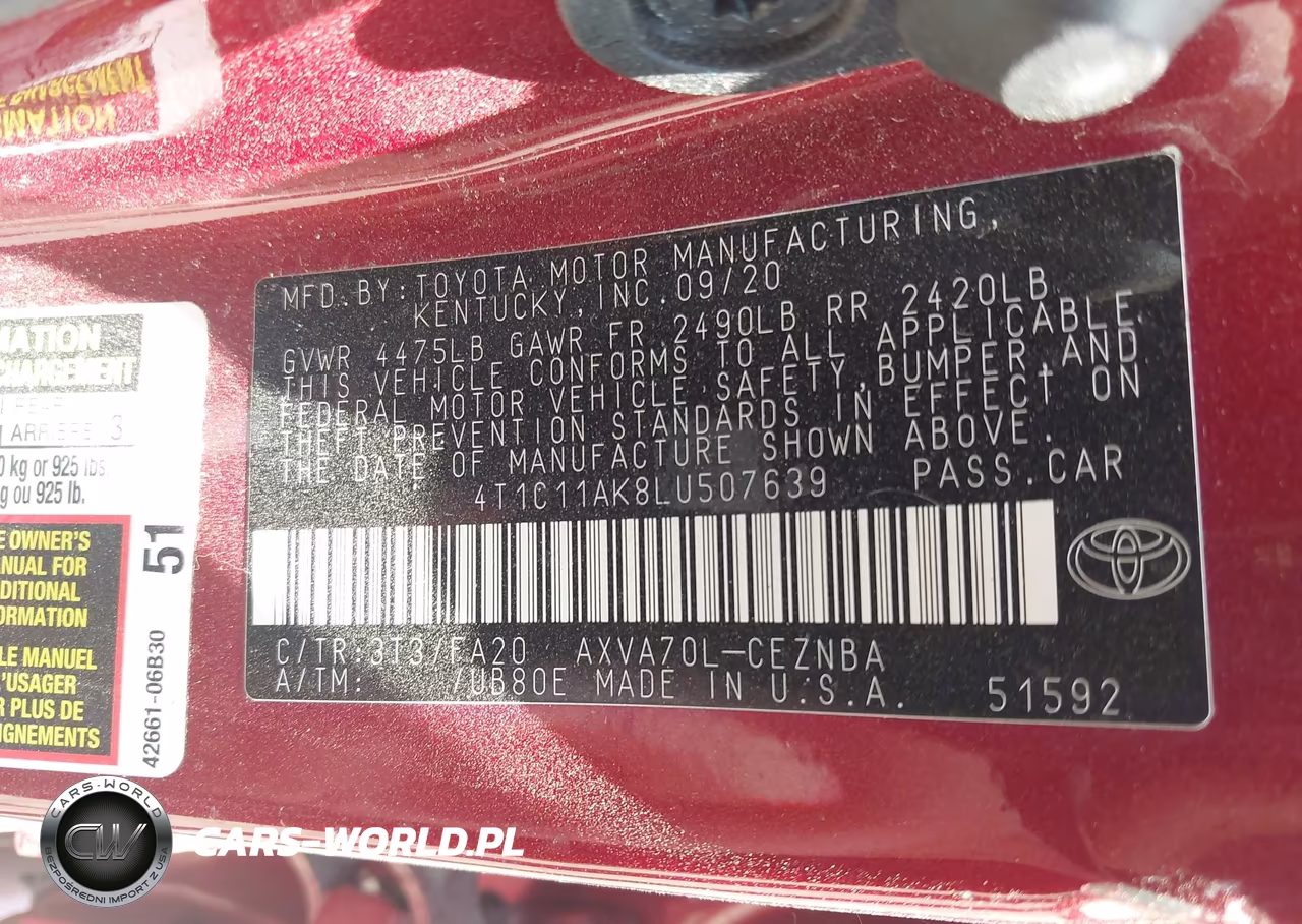 2020 Toyota Camry Le VIN:4T1C11AK8LU507639 - 9