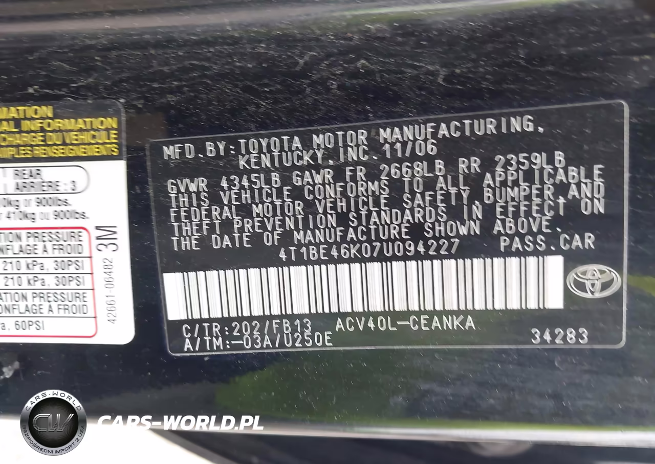 2007 Toyota Camry Le VIN:4T1BE46K07U094227 - 9