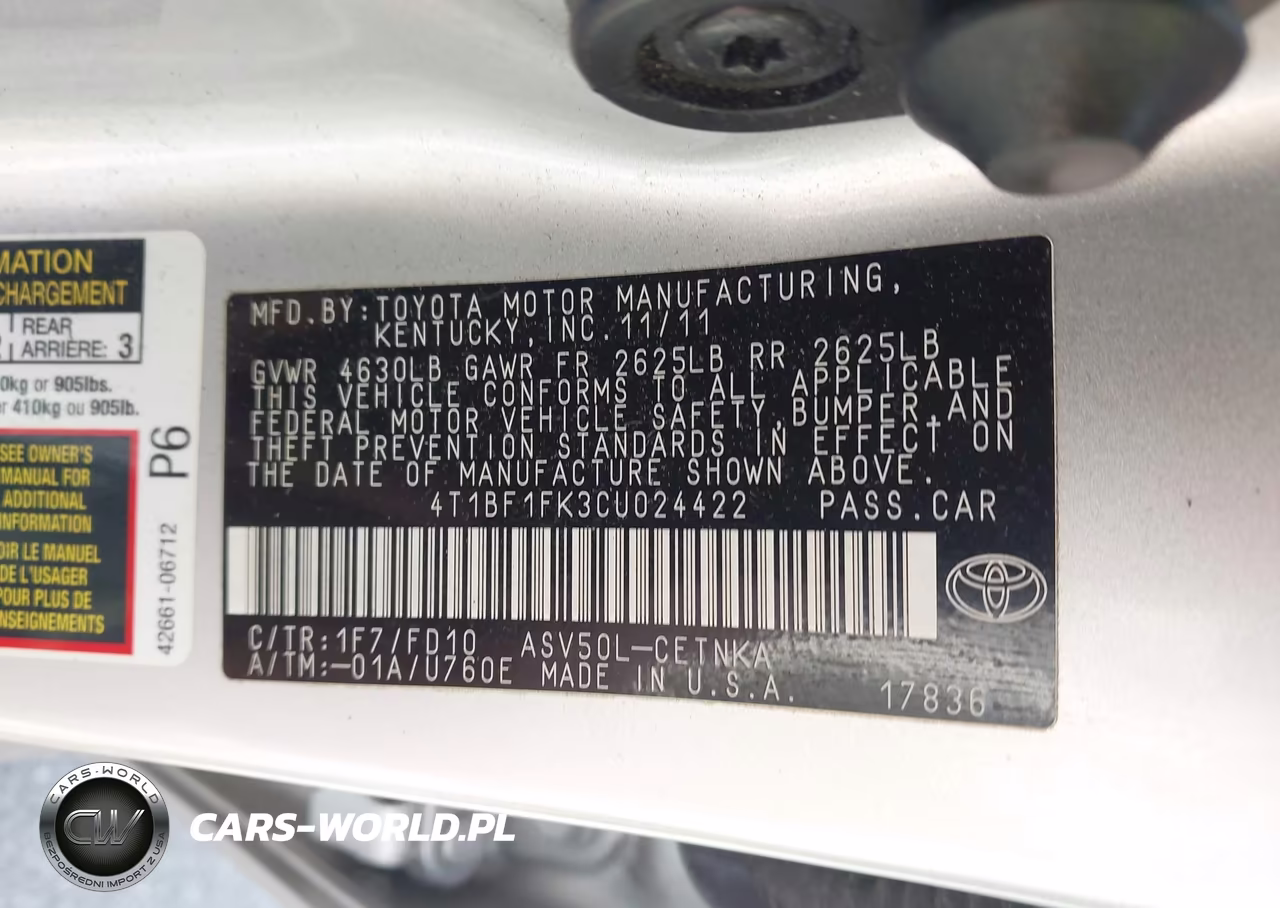 2012 Toyota Camry Le VIN:4T1BF1FK3CU024422 - 9