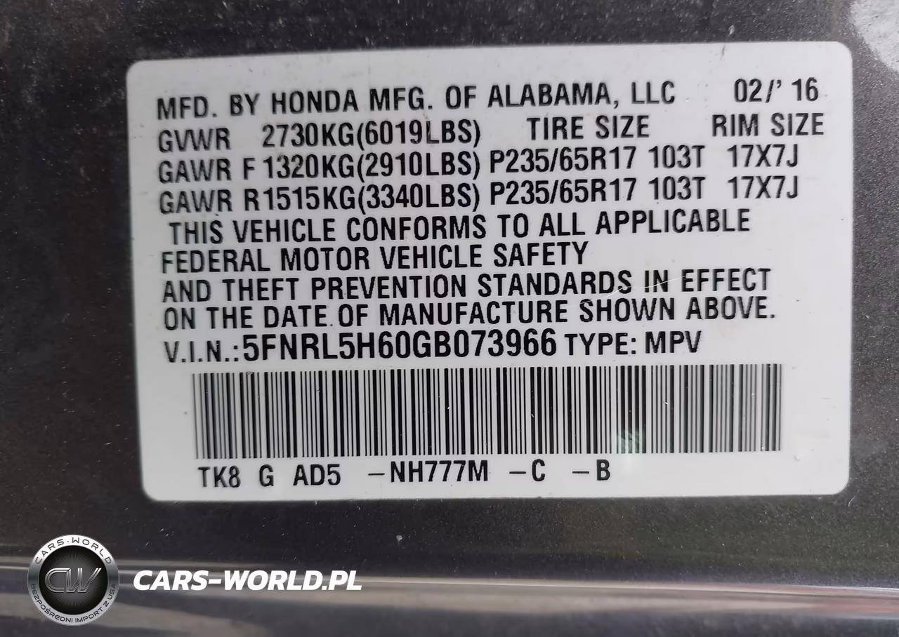2016 Honda Odyssey Ex-L VIN:5FNRL5H60GB073966 - 9