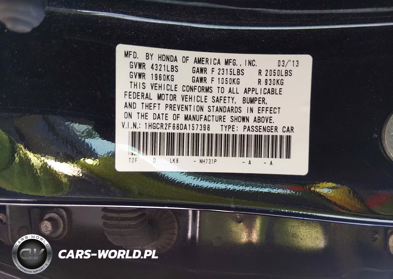 2013 Honda Accord Ex-L VIN:1HGCR2F88DA157398 - 9