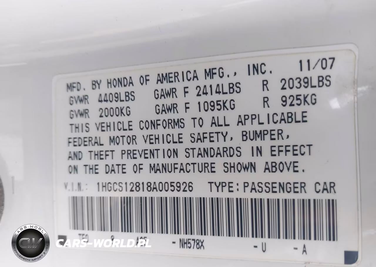 2008 Honda Accord 2.4 Ex-L VIN:1HGCS12818A005926 - 9