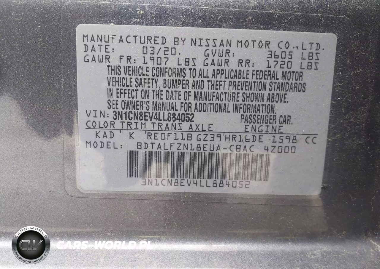 2020 Nissan Versa Sv Xtronic Cvt VIN:3N1CN8EV4LL884052 - 9