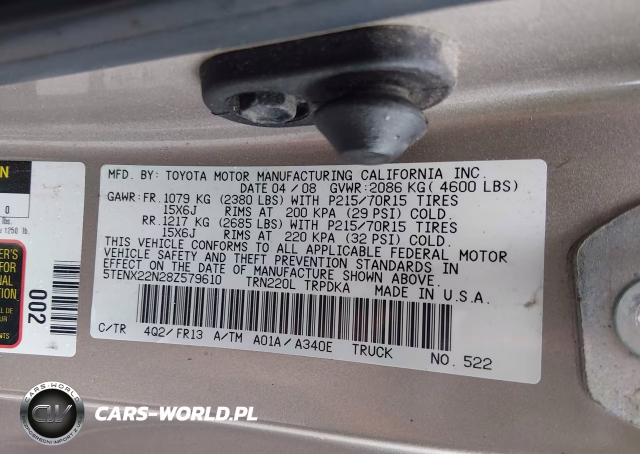 2008 Toyota Tacoma VIN:5TENX22N28Z579610 - 9