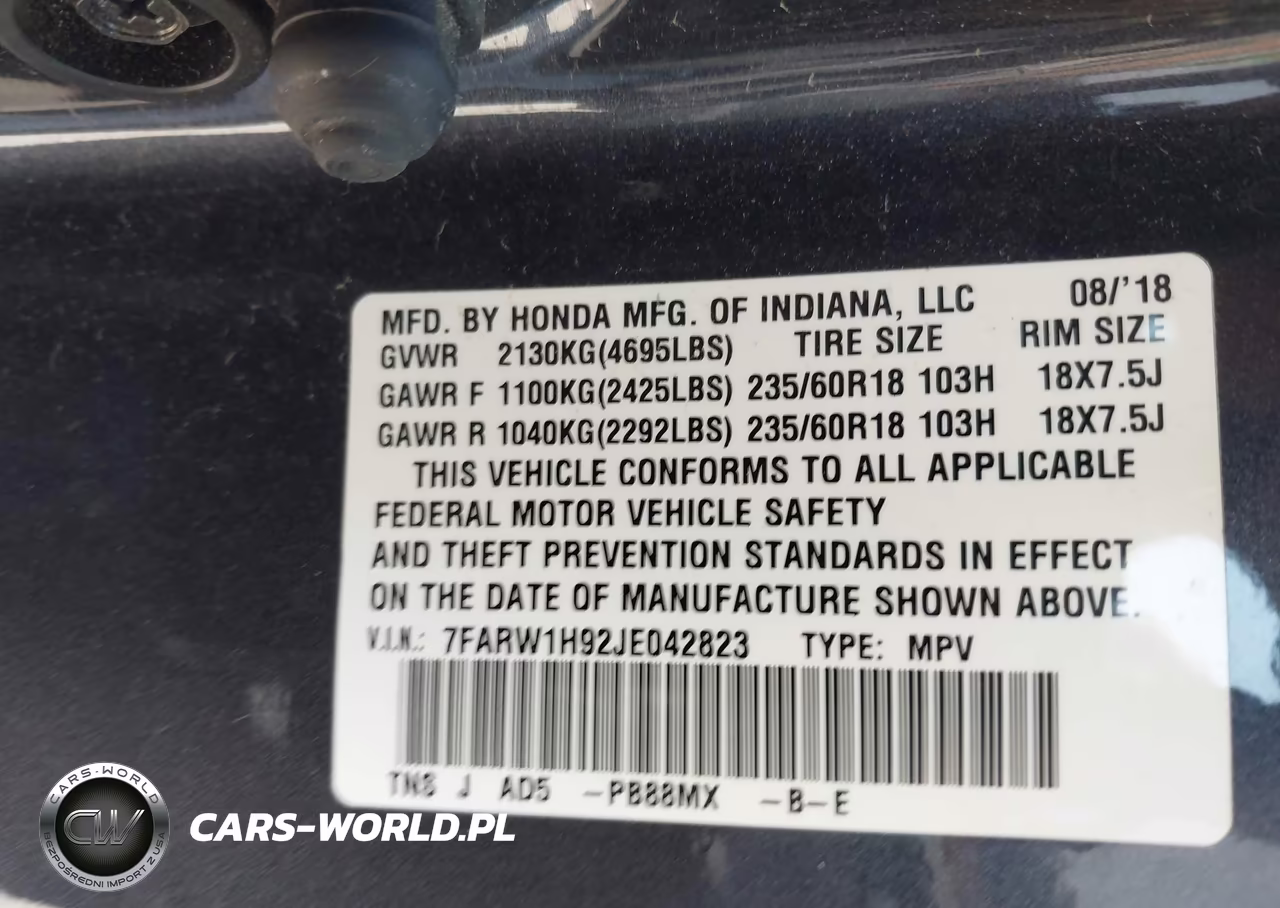 2018 Honda Cr-V Touring VIN:7FARW1H92JE042823 - 9