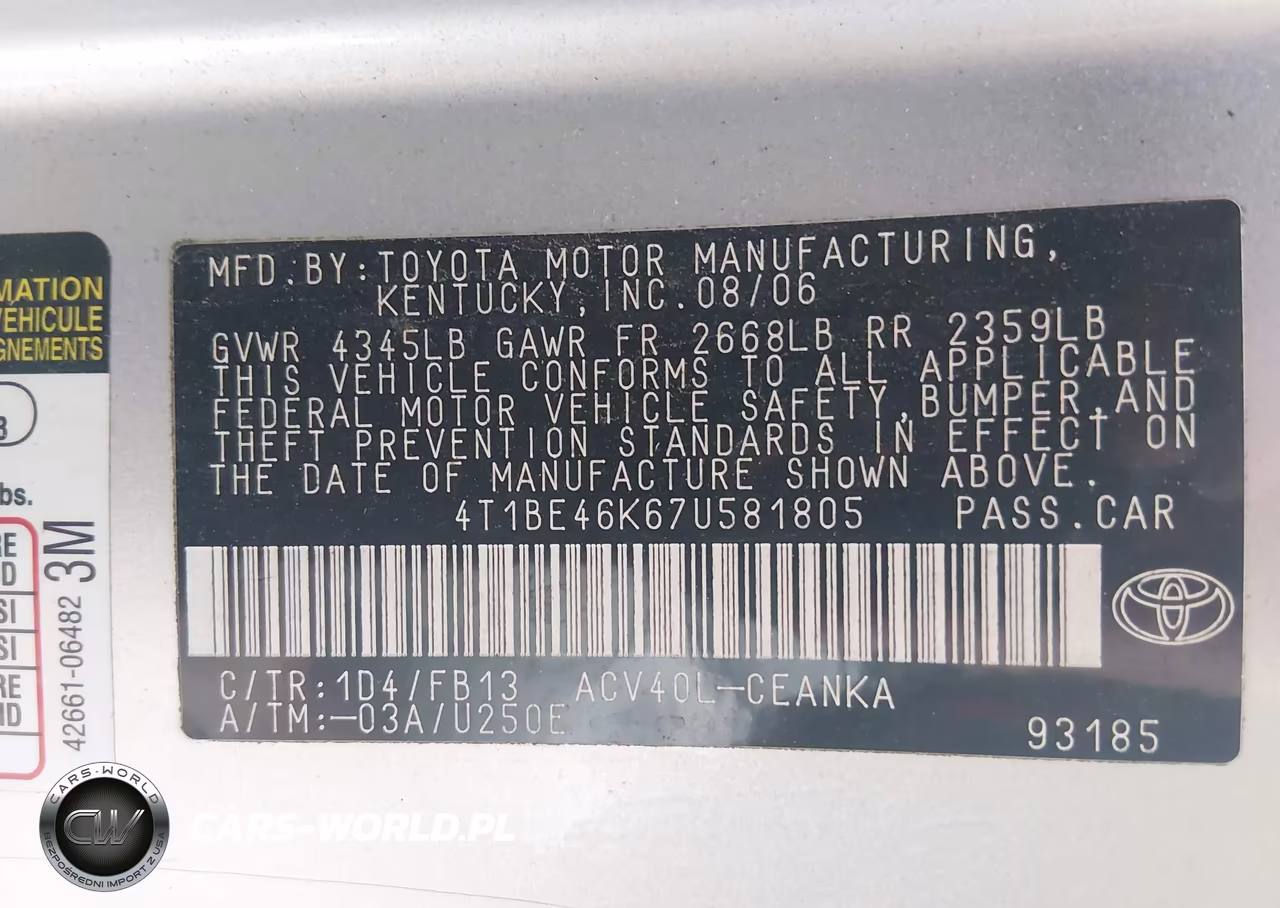 2007 Toyota Camry Le VIN:4T1BE46K67U581805 - 9