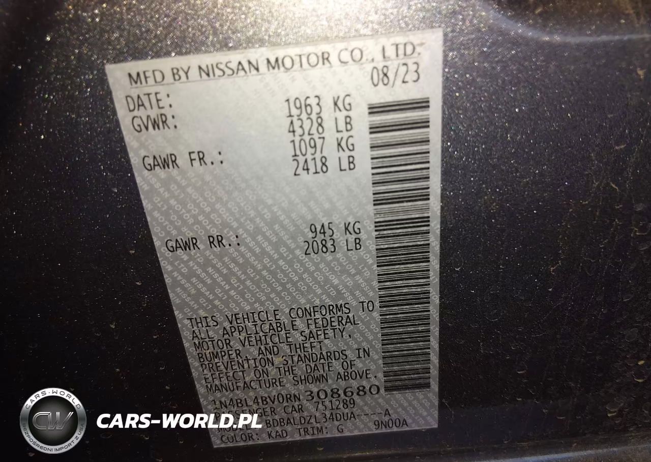 2024 Nissan Altima S Fwd VIN:1N4BL4BV0RN308680 - 9
