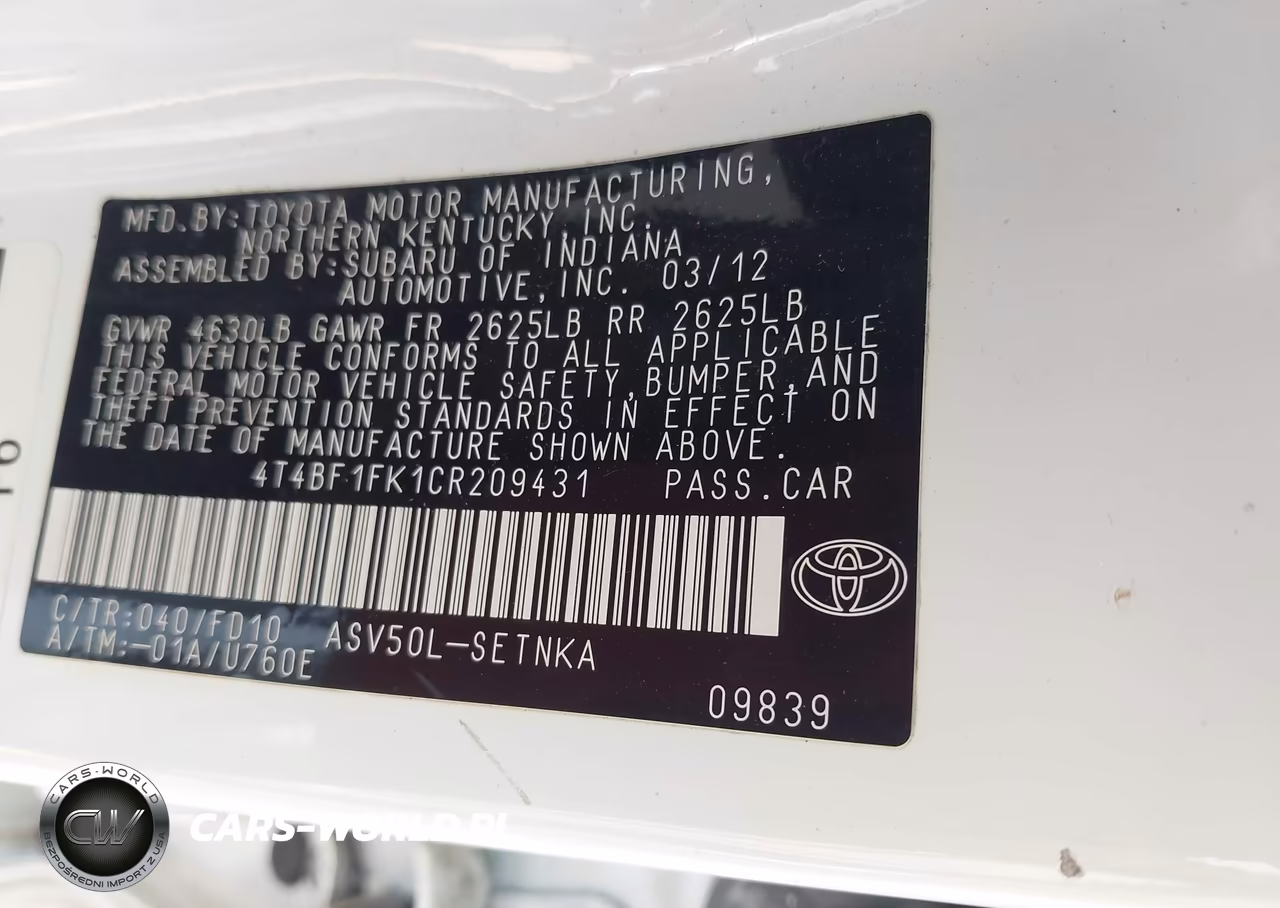 2012 Toyota Camry Le VIN:4T4BF1FK1CR209431 - 9