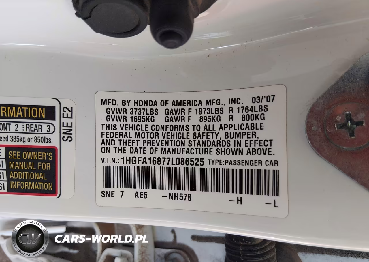 2007 Honda Civic Ex VIN:1HGFA16877L086525 - 9