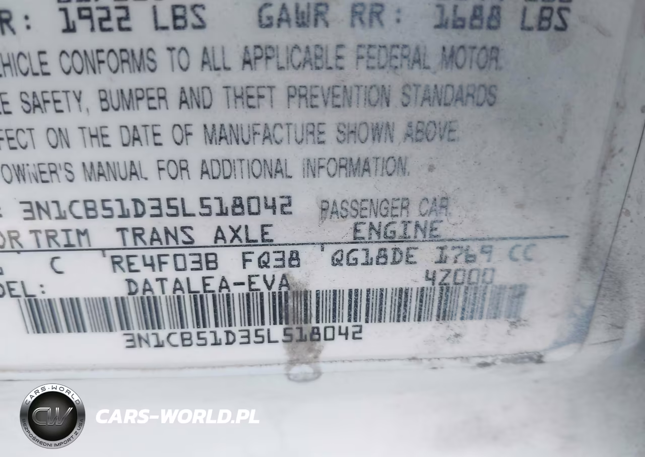 2005 Nissan Sentra 1.8S VIN:3N1CB51D35L518042 - 9