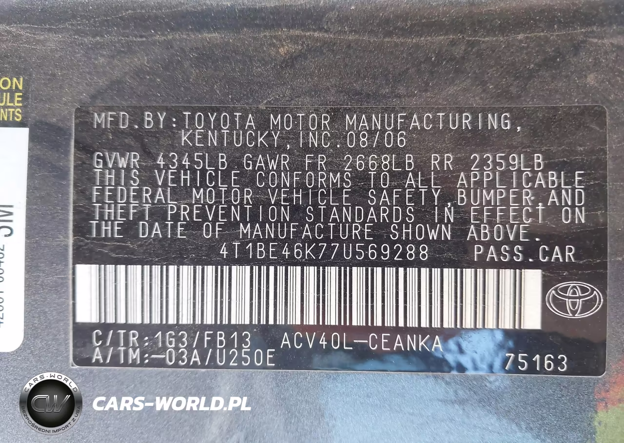 2007 Toyota Camry Le VIN:4T1BE46K77U569288 - 9
