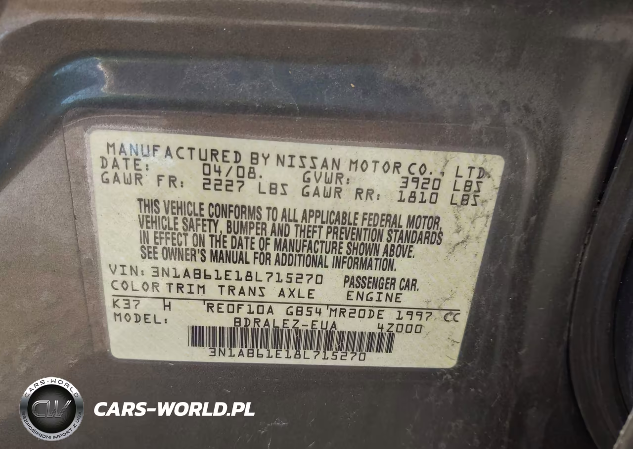 2008 Nissan Sentra 2.0 S VIN:3N1AB61E18L715270 - 9