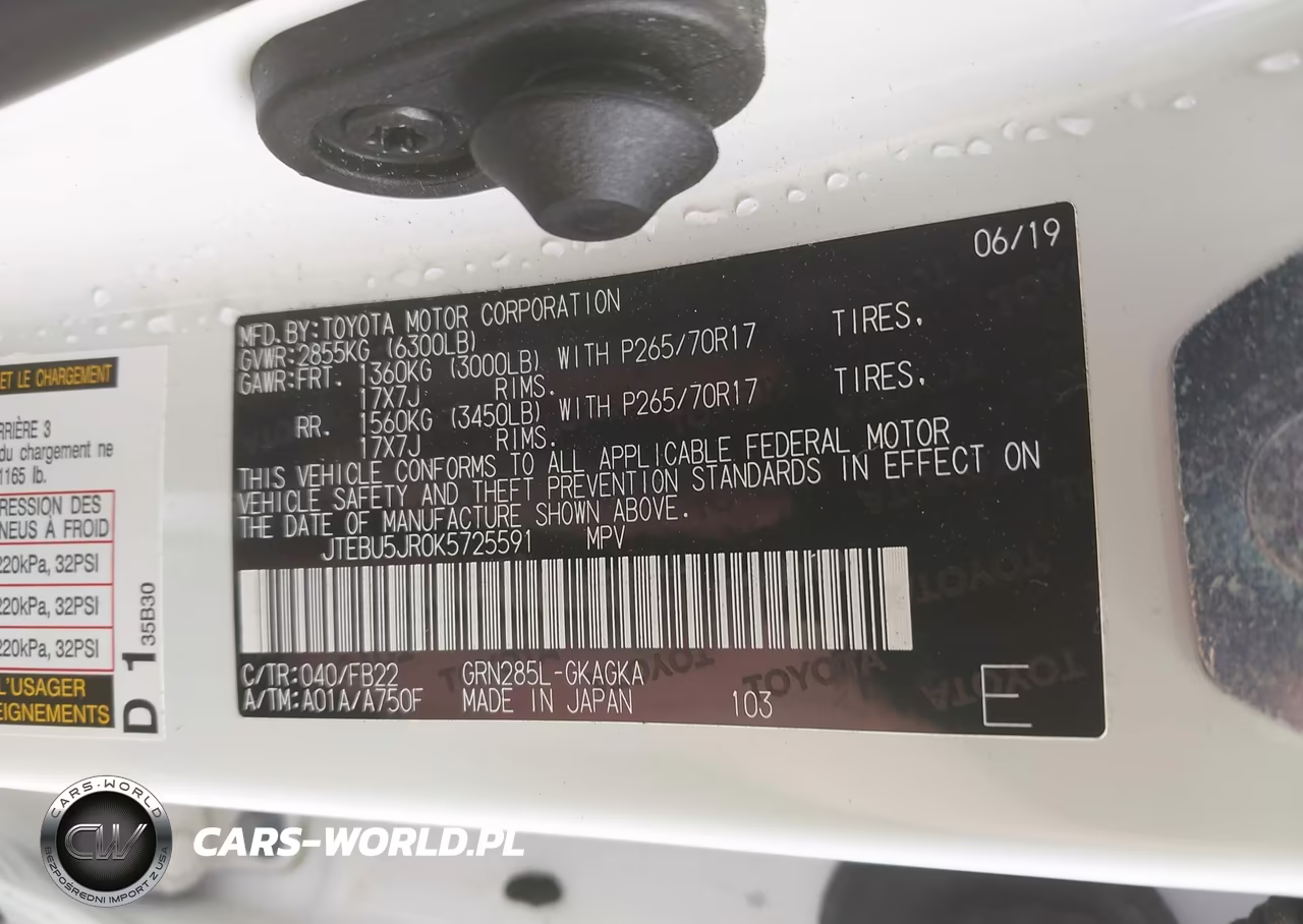 2019 Toyota 4Runner Sr5 VIN:JTEBU5JR0K5725591 - 9