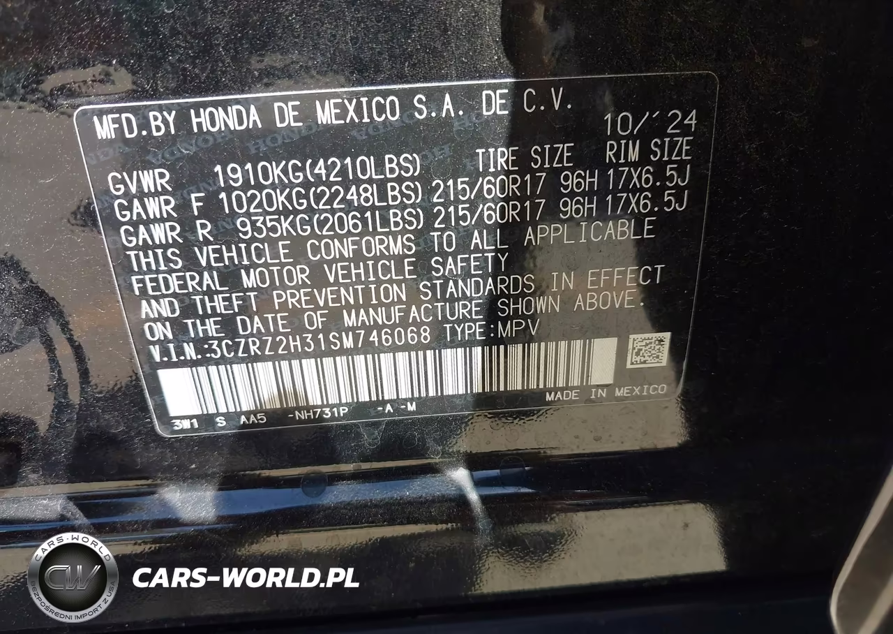 2025 Honda Hr-V Awd Lx VIN:3CZRZ2H31SM746068 - 9