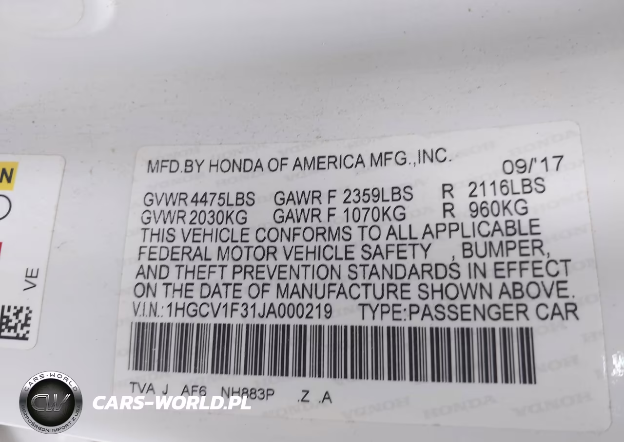 2018 Honda Accord Sport VIN:1HGCV1F31JA000219 - 9