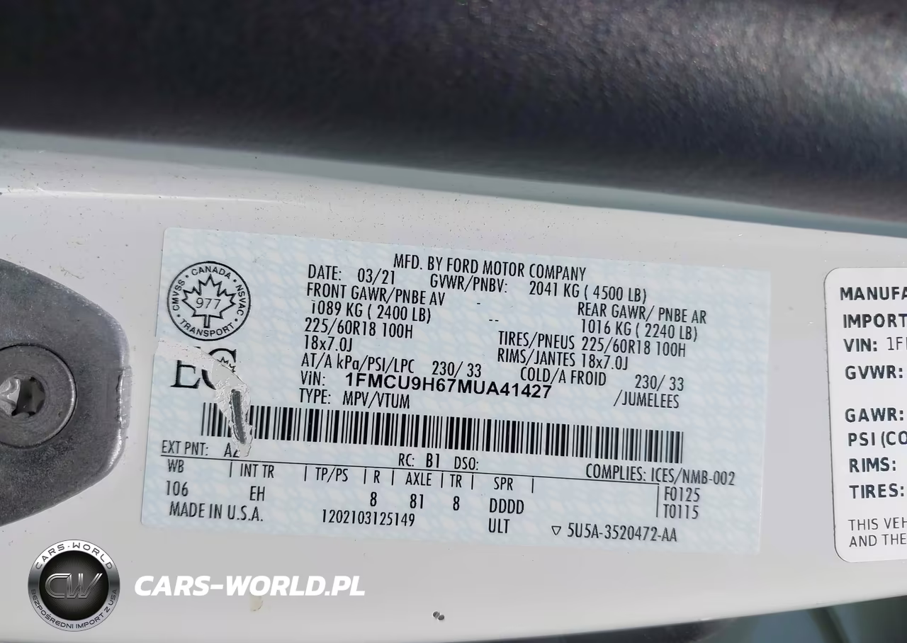 2021 Ford Escape Sel VIN:1FMCU9H67MUA41427 - 9