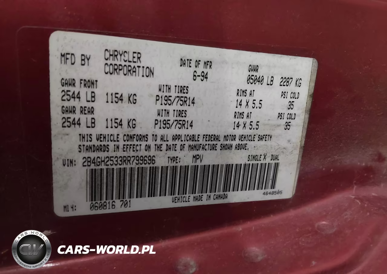 1994 Dodge Caravan VIN:2B4GH2533RR799696 - 9