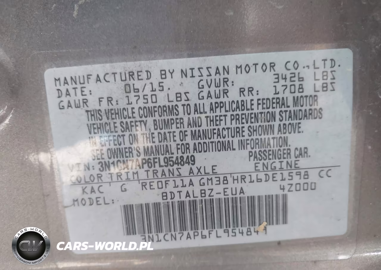 2015 Nissan Versa 1.6 Sv VIN:3N1CN7AP6FL954849 - 9