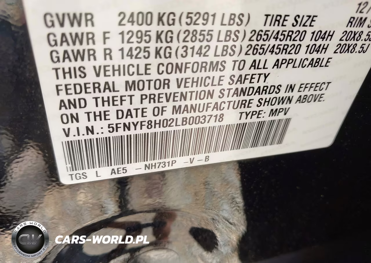 2020 Honda Passport Awd Elite VIN:5FNYF8H02LB003718 - 9