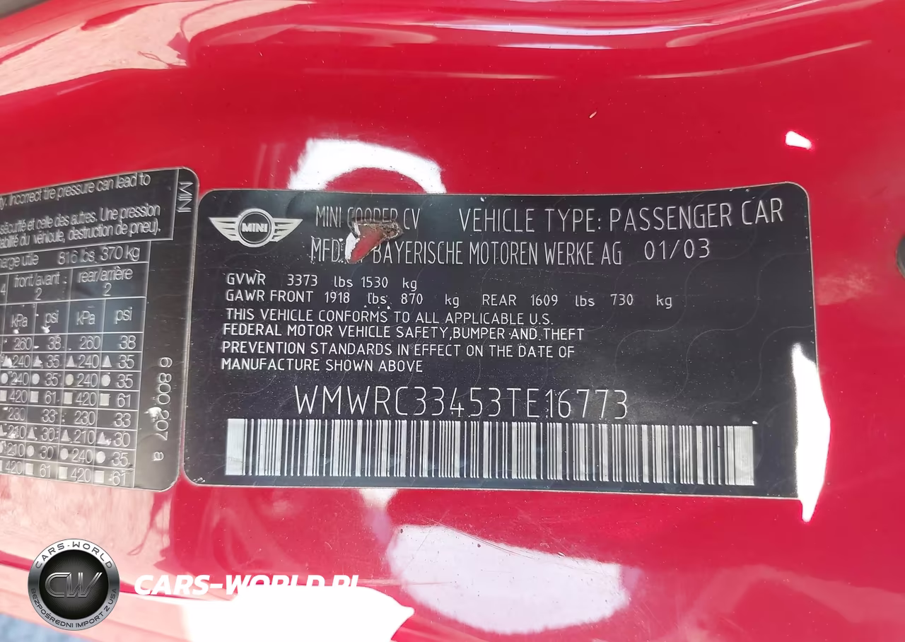 2003 Mini Cooper VIN:WMWRC33453TE16773 - 9