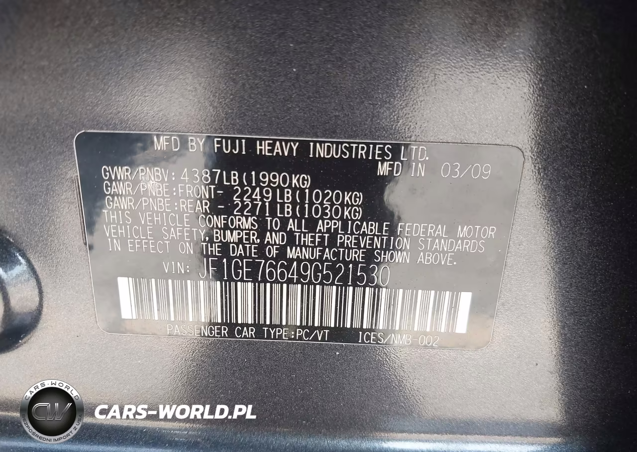 2009 Subaru Impreza Wrx VIN:JF1GE76649G521530 - 9