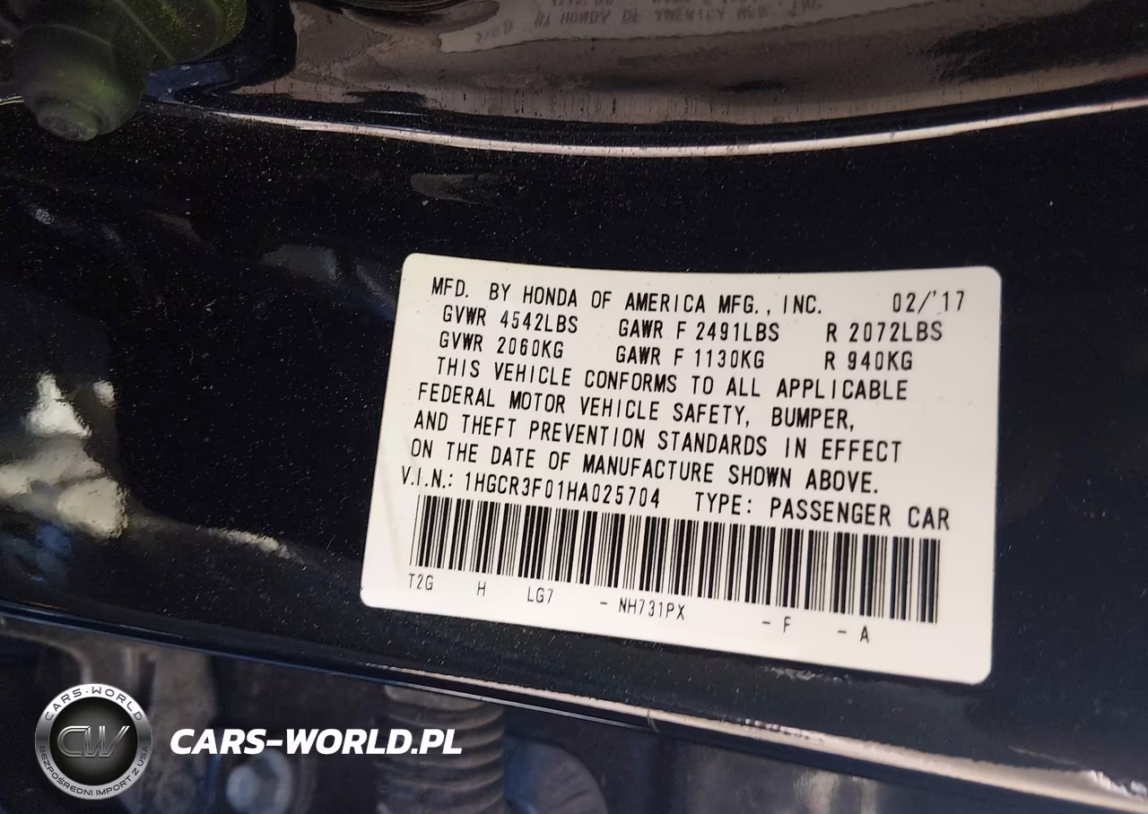 2017 Honda Accord Ex-L V6 VIN:1HGCR3F01HA025704 - 9