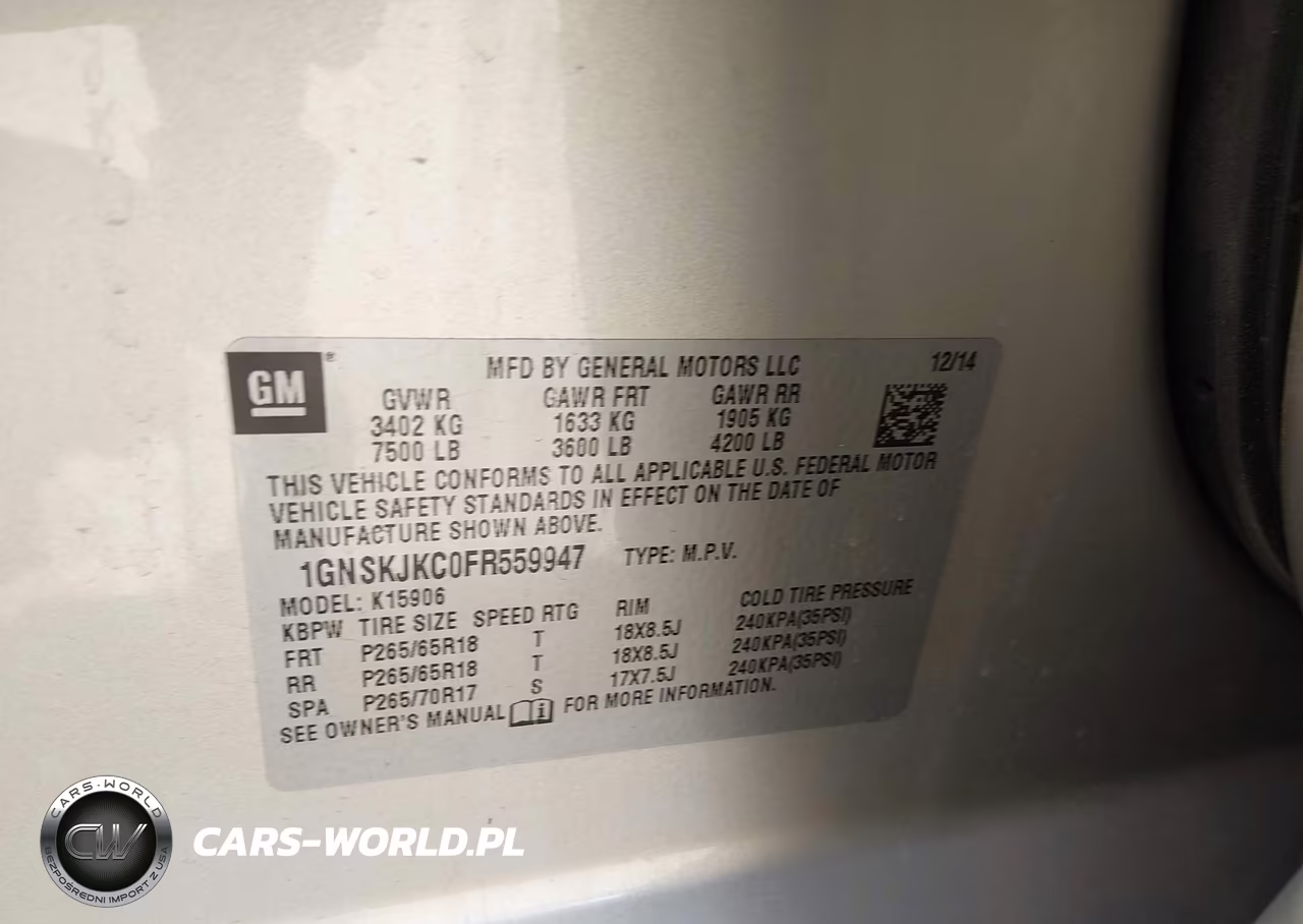2015 Chevrolet Suburban Lt VIN:1GNSKJKC0FR559947 - 9