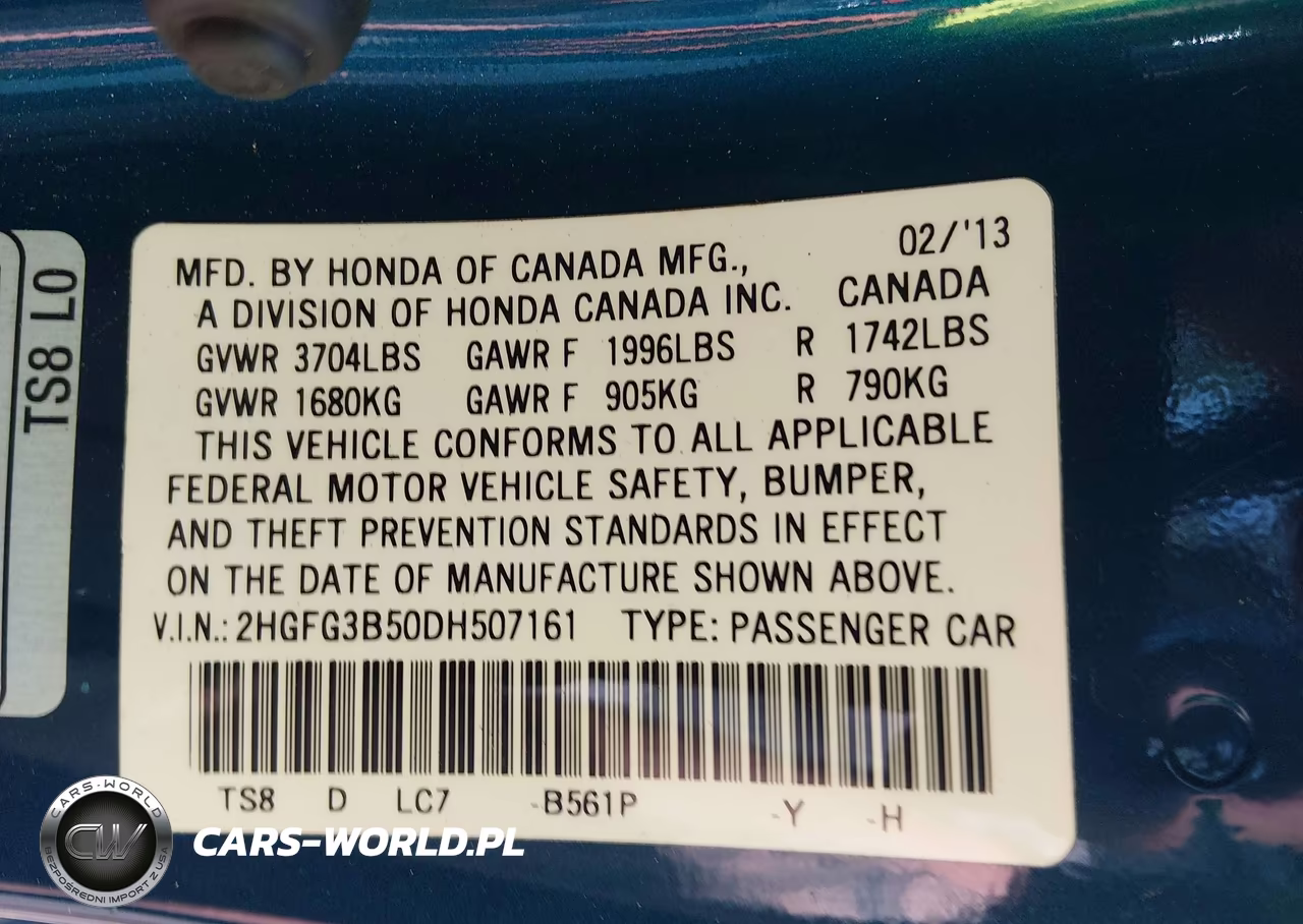 2013 Honda Civic Lx VIN:2HGFG3B50DH507161 - 9