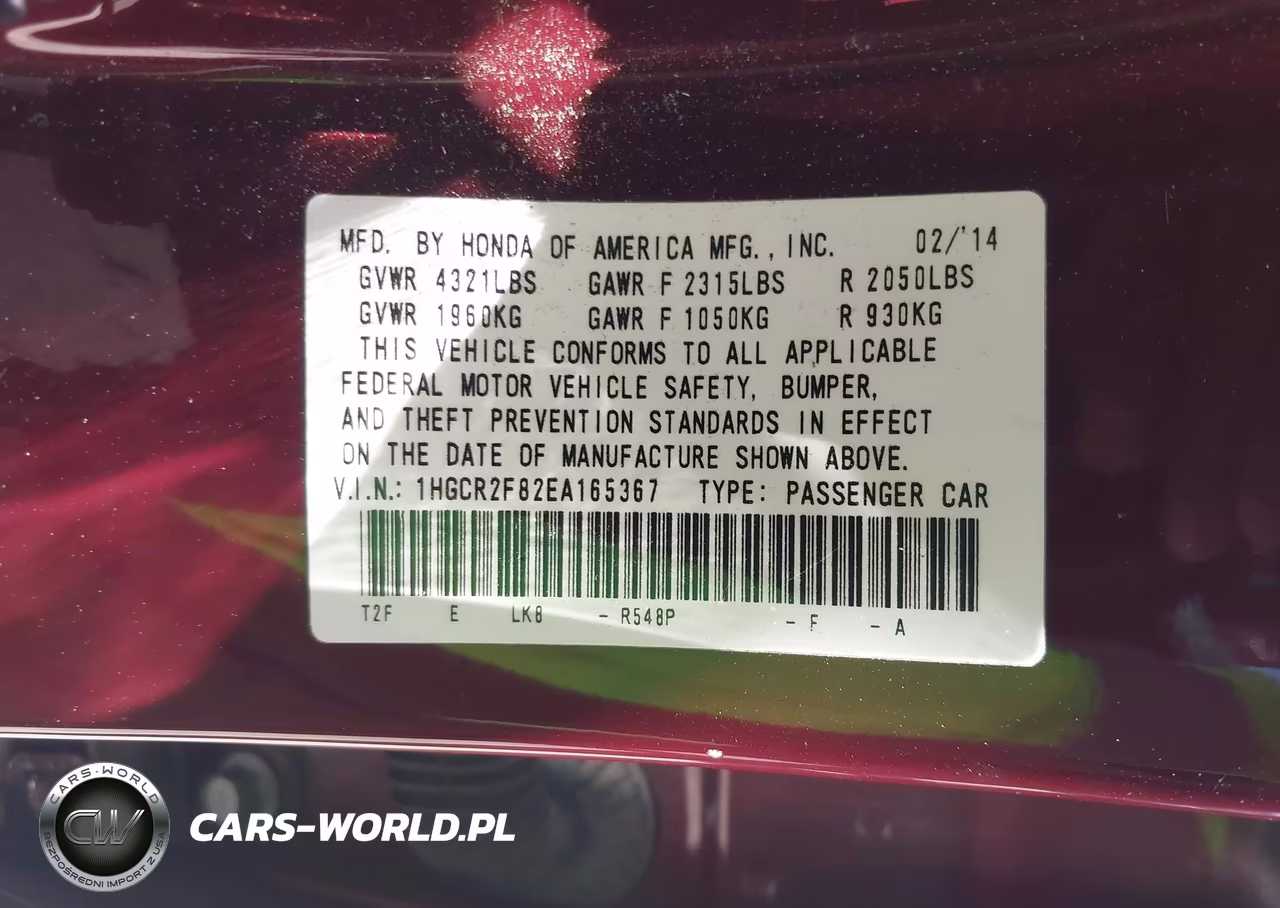 2014 Honda Accord Ex-L VIN:1HGCR2F82EA165367 - 9
